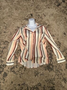 Source Unknown Striped Button-Down Shirt in Cream, Brown & Orange